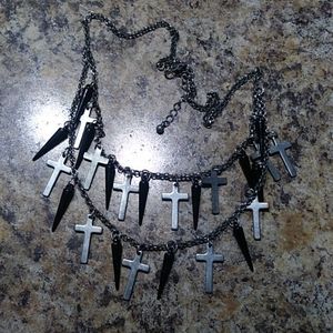 Cross and Spike Double Necklace